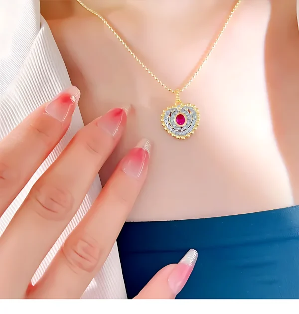 Heart Halo Setting Pink Tourmaline Necklace