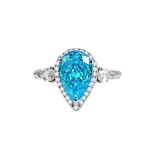 3ct Halo Pear Blue Topaz Ring