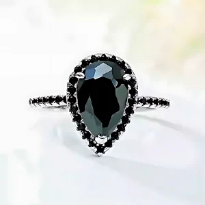 3ct Black Halo Pear Diamond Ring