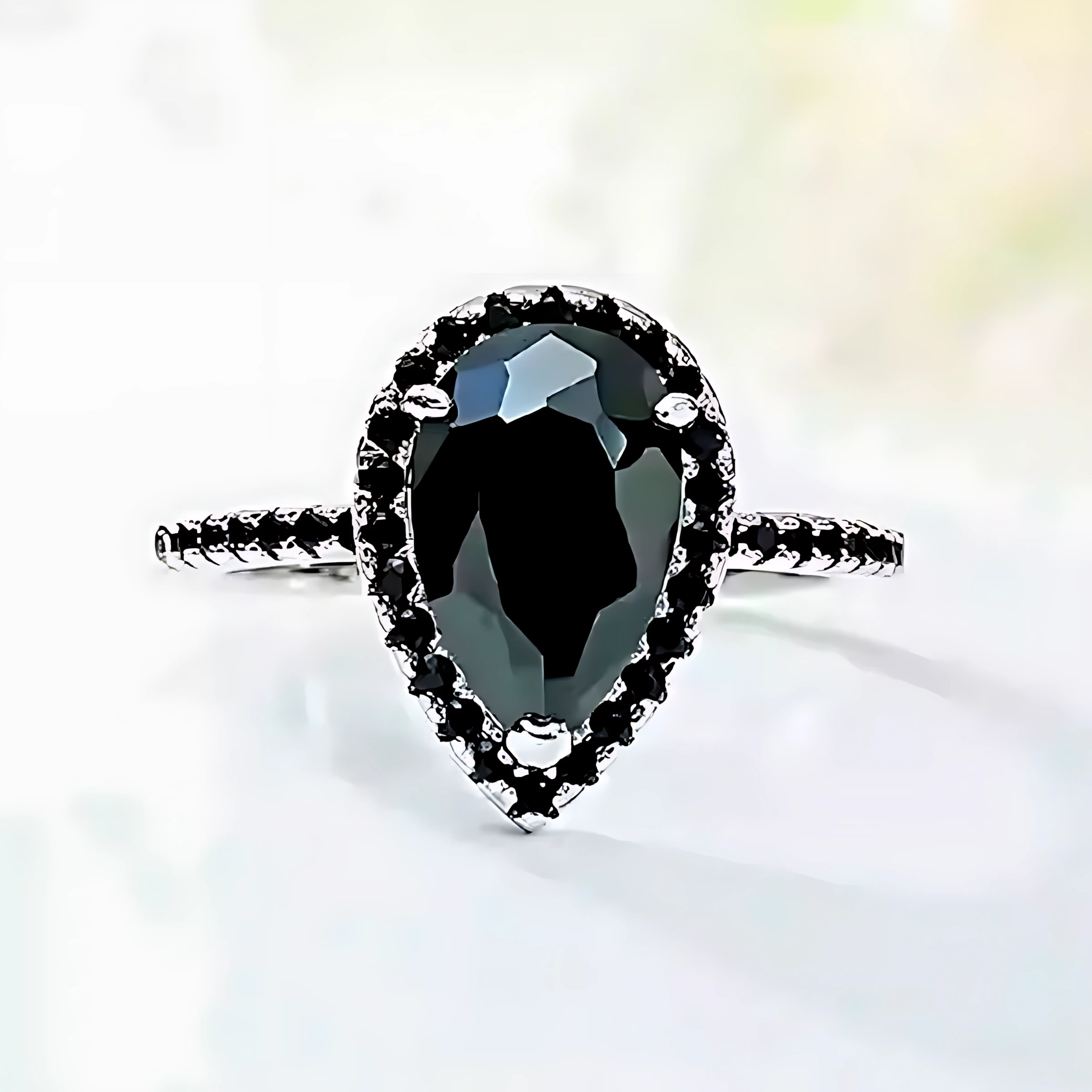 3ct Black Halo Pear Diamond Ring