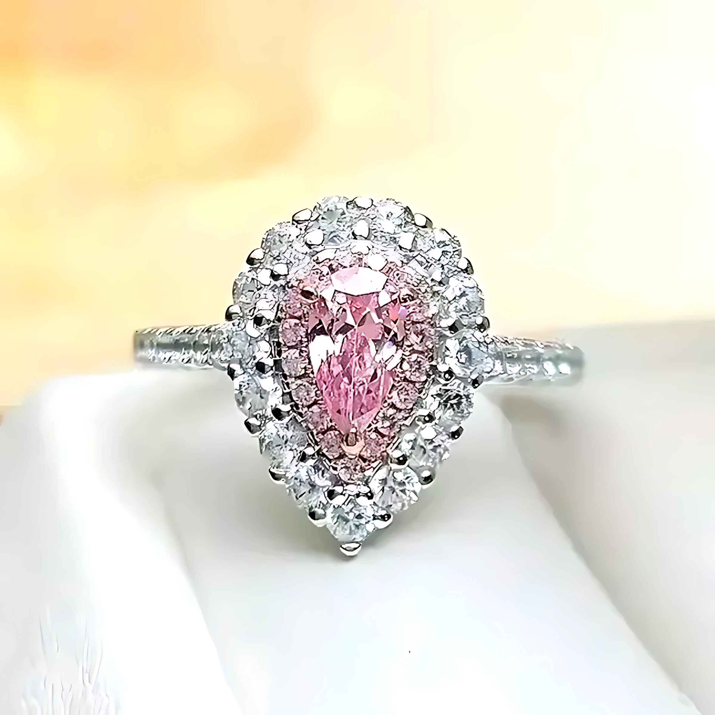 0.9ct Halo Pear Pink Diamond Ring