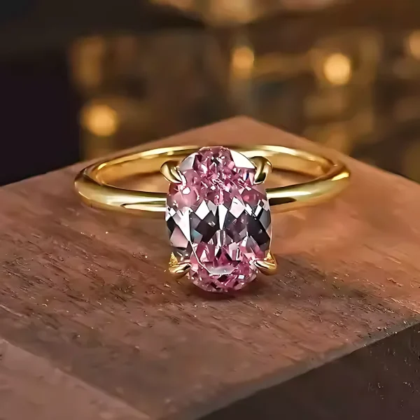 3.5ct Gold Plated Oval Pink Diamond Ring 3.5ct Gold Plated Oval Pink Diamond Ring