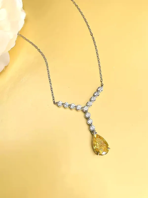 4ct Teardrop Y Citrine Necklace