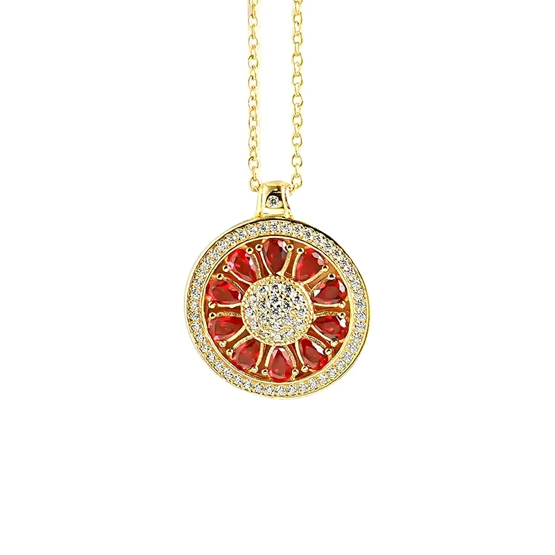 Sunflower Teardrop Ruby Round Necklace