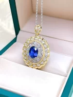 2ct Halo Hollow Setting Oval Sapphire Necklace