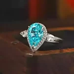 3ct Halo Pear Blue Topaz Ring