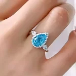 3ct Halo Pear Blue Topaz Ring