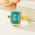 Gold Plated 5ct Emerald Cut Blue Topaz Ring