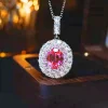 4ct Halo Setting Round Pink Tourmaline Necklace