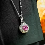 0.8ct Halo Setting Heart Pink Tourmaline Necklace