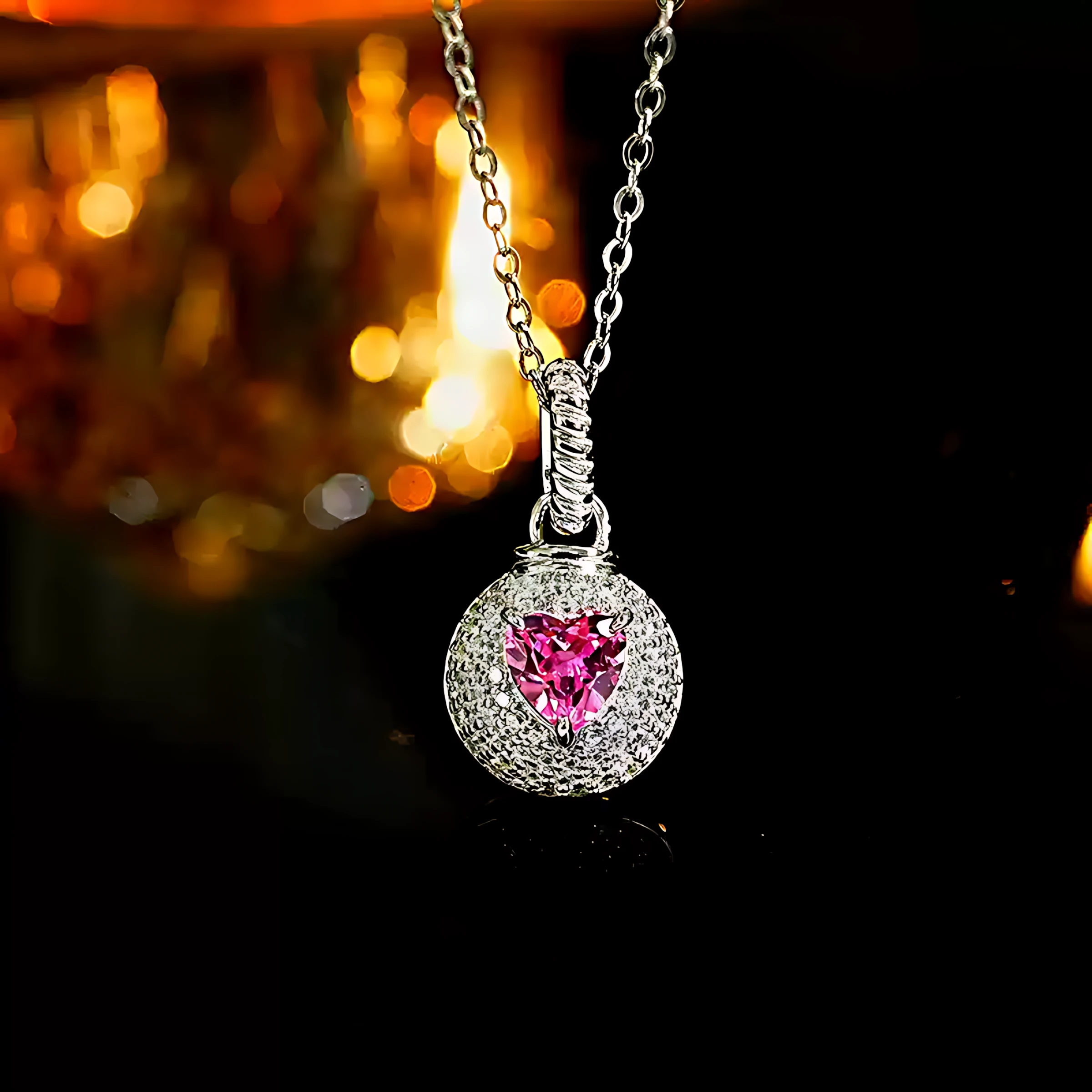 0.8ct Halo Setting Heart Pink Tourmaline Necklace