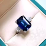 Three Stone 10ct Emerald Cut Sapphire Ring