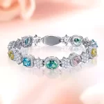 Sterling Silver Princess Colorful Diamond Bracelet