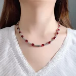 S925 Sterling Silver Round Ruby Necklace