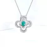 Four Leaves Clover Oval Tourmaline Blue Necklace