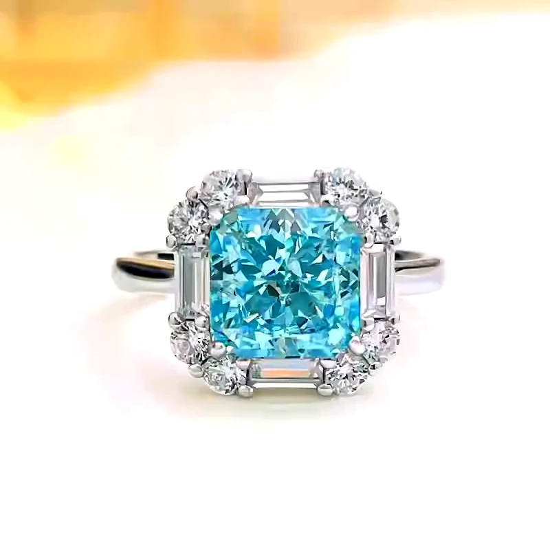 3ct Radiant Crushed Ice Cut Aquamarine Ring