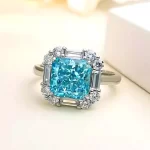 3ct Radiant Crushed Ice Cut Aquamarine Ring