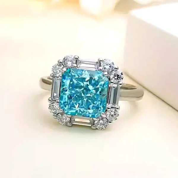 3ct Radiant Crushed Ice Cut Aquamarine Ring