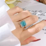 3ct Radiant Crushed Ice Cut Aquamarine Ring