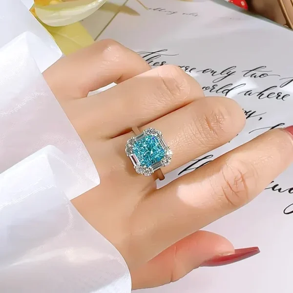 3ct Radiant Crushed Ice Cut Aquamarine Ring