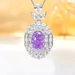 5ct Halo Setting Round Amethyst Necklace