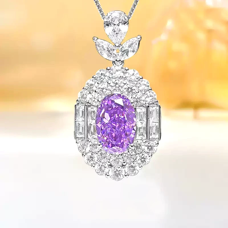 5ct Halo Setting Round Amethyst Necklace