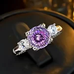 2ct Three Stones Round Amethyst Ring