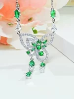 925 Sterling Silver Butterfly Emerald Pendant