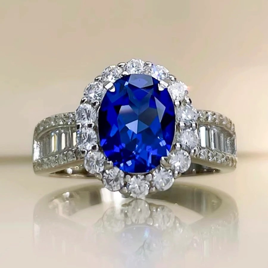 3ct Halo Setting Oval Sapphire Ring