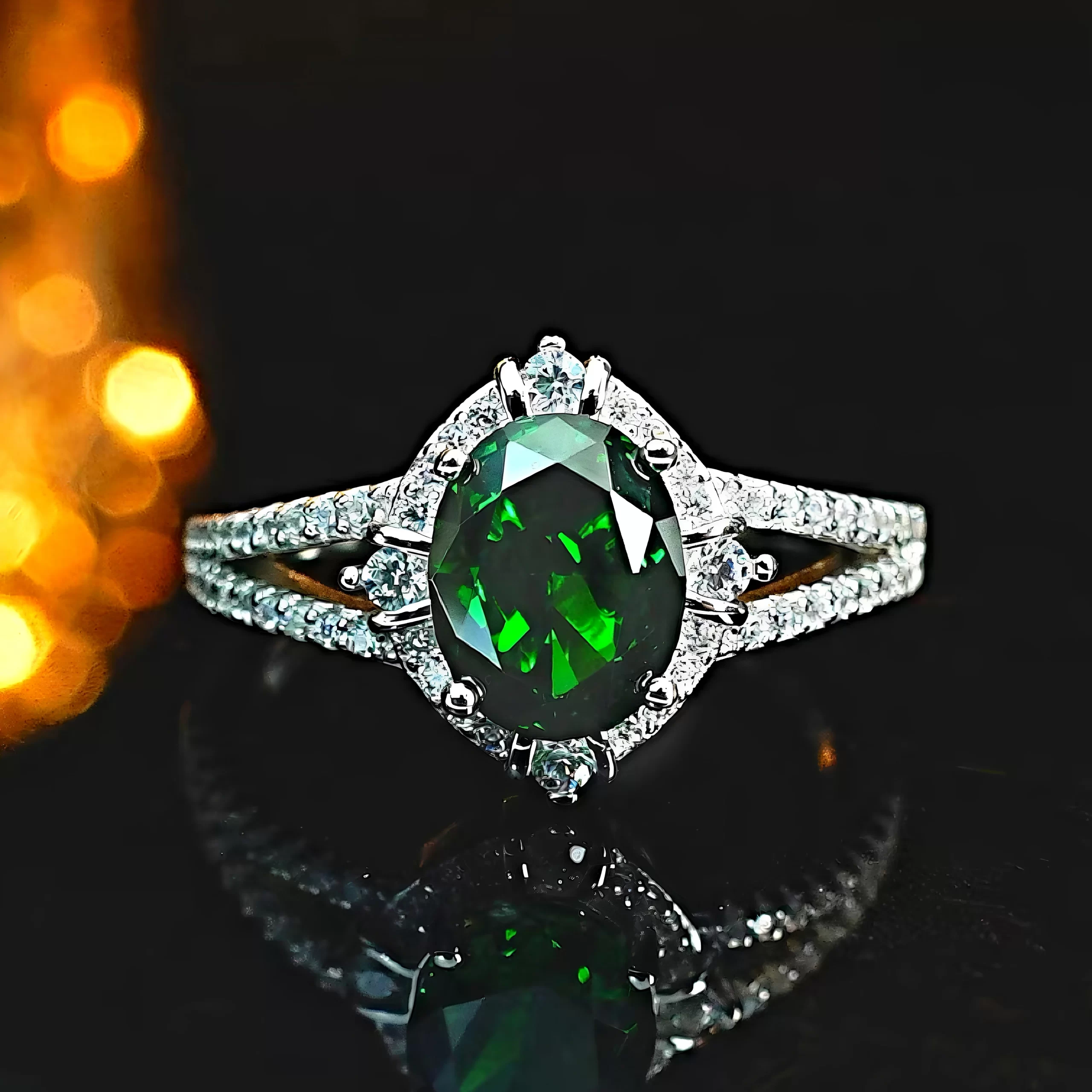 3ct Halo Setting Oval Emerald Ring