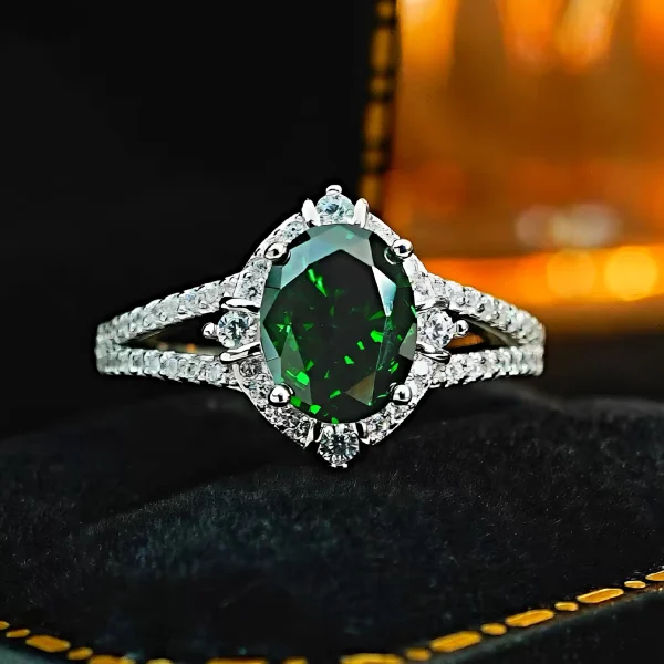3ct Halo Setting Oval Emerald Ring