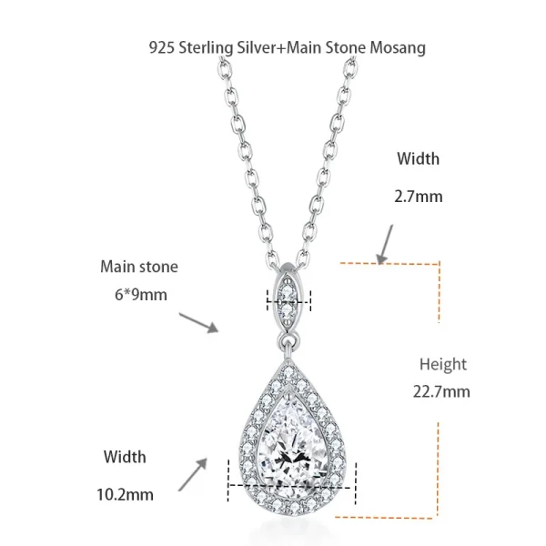 Moissanite 1.5carat Pear Pendant Diamond Necklace