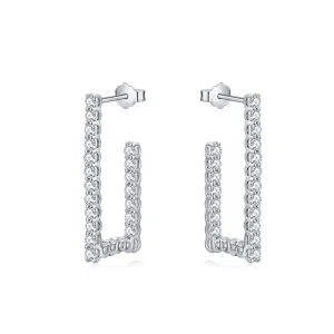 Moissanite Open Rectangular Hoop Diamond Earrings Moissanite Open Rectangular Hoop Diamond Earrings