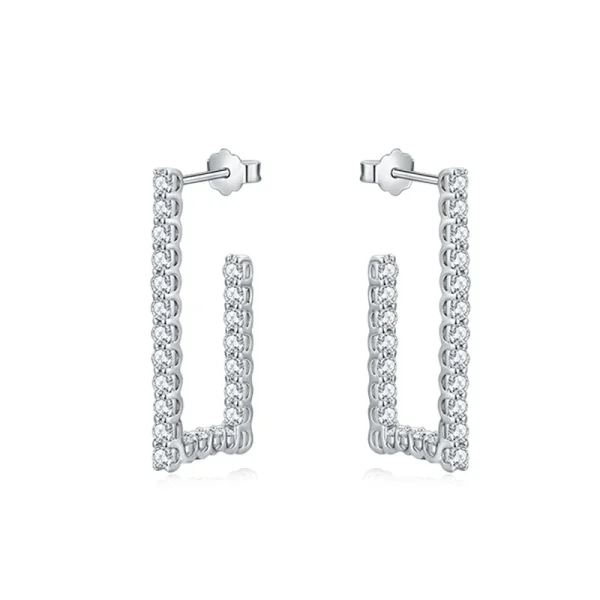 Moissanite Open Rectangular Hoop Diamond Earrings Moissanite Open Rectangular Hoop Diamond Earrings