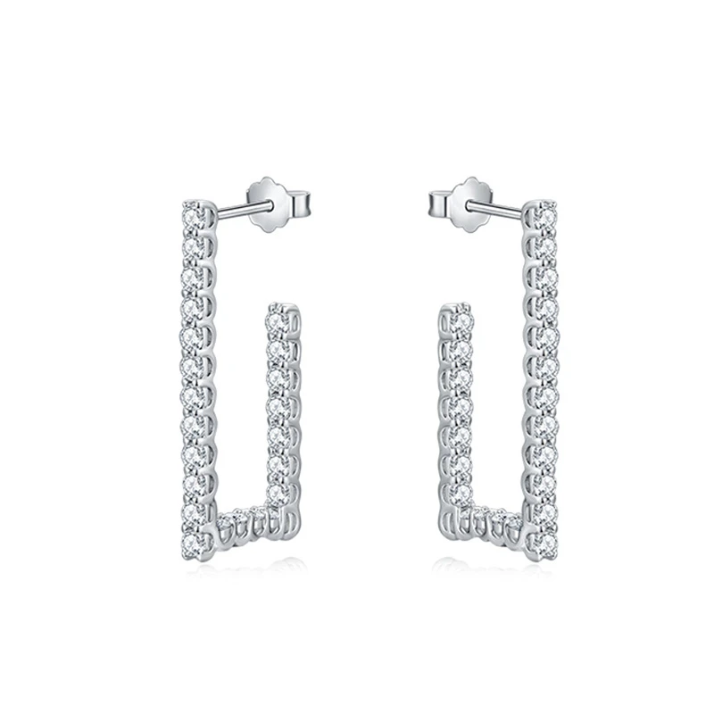 Moissanite Open Rectangular Hoop Diamond Earrings