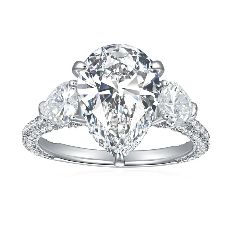 Moissanite Three-Stone 5.0carat Pear Diamond Ring