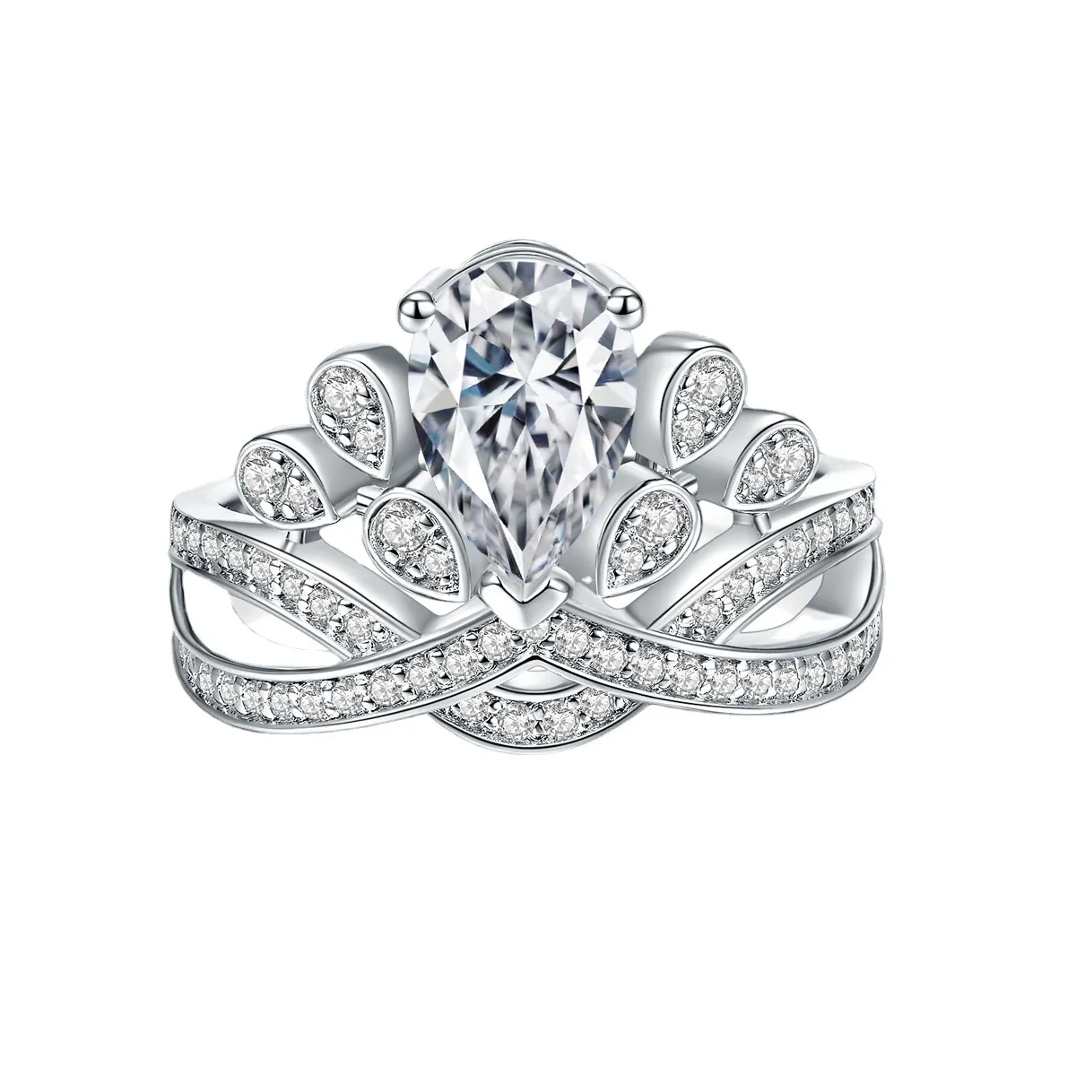 Moissanite Crown 1.5carat Pear Diamond Ring