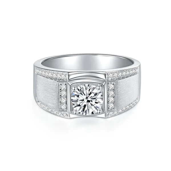Moissanite Men's 1.0-2.0carat Brushed Round Diamond Ring