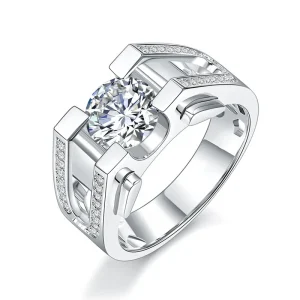 Moissanite Men's 1.0-2.0carat Round Diamond Ring