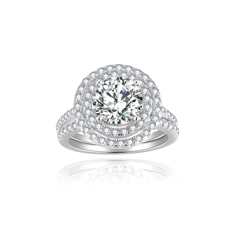 Moissanite 2.0carat Double Halo Round Diamond Ring Can Be Separated