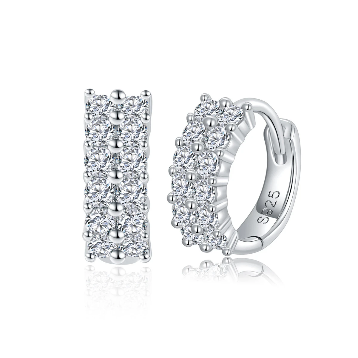 Moissanite 1.8mm 2-Row VVS D Hoop Diamond Earrings