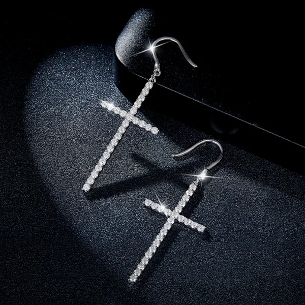 Moissanite Large Cross 1.8mm VVS D Diamond Earrings Moissanite Large Cross 1.8mm VVS D Diamond Earrings