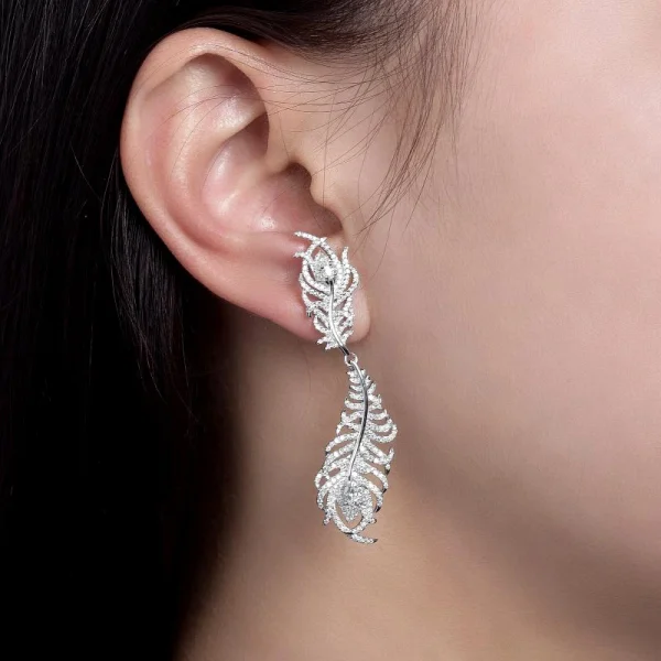 Moissanite Feather Diamond Earrings Moissanite Feather Diamond Earrings