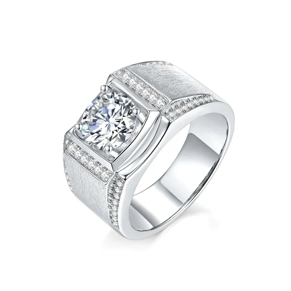 Moissanite Men's 1.0-2.0carat Brushed Round Diamond Ring