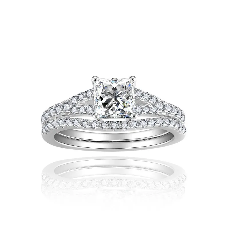 Moissanite Row 1.0carat Princess Diamond Ring