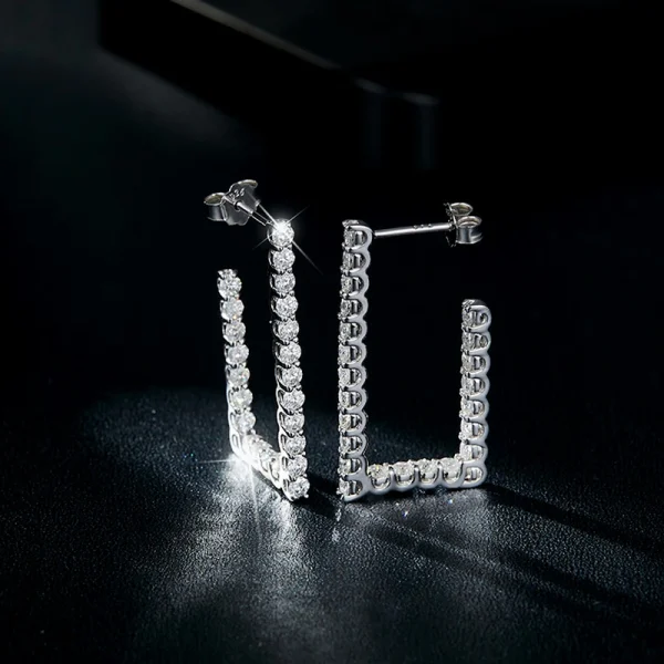 Moissanite Open Rectangular Hoop Diamond Earrings Moissanite Open Rectangular Hoop Diamond Earrings