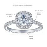 Moissanite 1.5carat Halo Cushion Diamond Ring