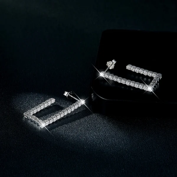 Moissanite Open Rectangular Hoop Diamond Earrings Moissanite Open Rectangular Hoop Diamond Earrings