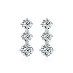 Moissanite Three Stone1.8carat Round Diamond Earrings