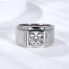 Moissanite Men's 1.0-2.0carat Brushed Round Diamond Ring